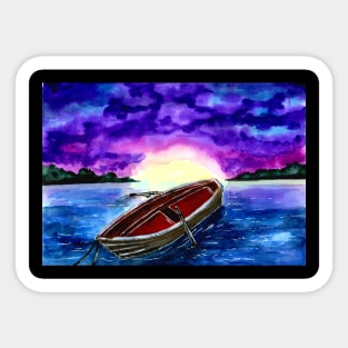 Cloudy Sunset Lake and Boat Sticker